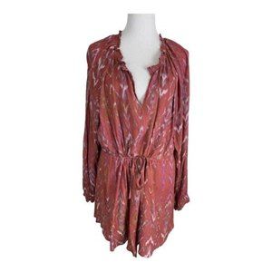 Torrid Womens Shirt Size 3 Muted Redish/Purple Waist Tie Long Sleeve Aztec Tunic